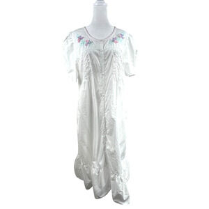 VTG Cotton White Maxi Dress Prairie Embroidered Tiered Boho Cottagecore Hippy